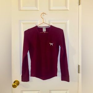 VS PINK - Burgundy Long Sleeve Waffle Top